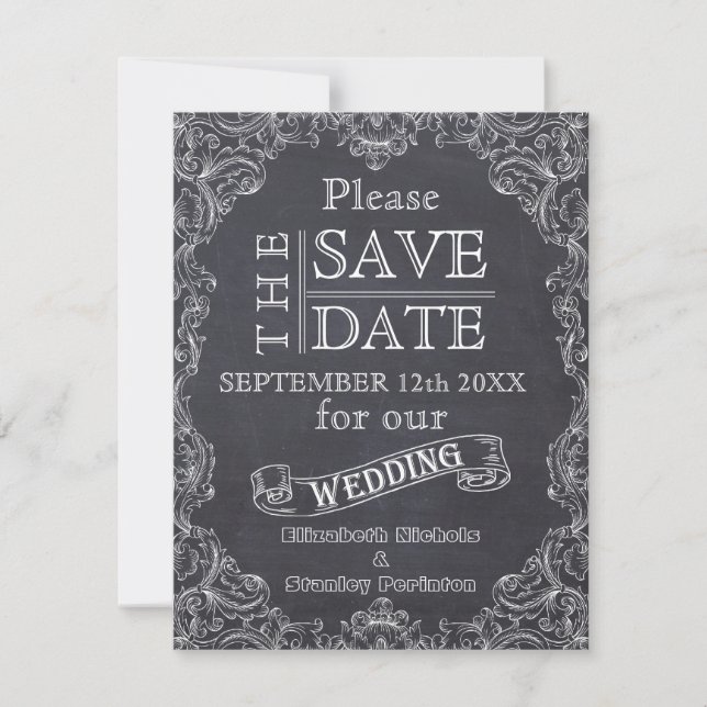Vintage frame & chalkboard wedding Save the Date (Front)