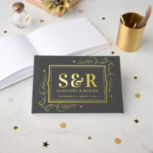 Vintage Frame Custom Typography Design On Gray Foil Guest Book