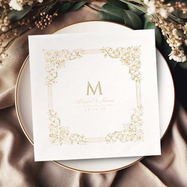 Vintage Frame Elegant Wedding Monogram Foil Napkins (Vintage Frame Elegant Wedding Monogram Foil Napkins)