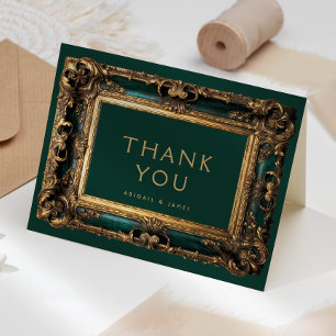 Vintage Frame Emerald Green Gold Wedding Thank You Card