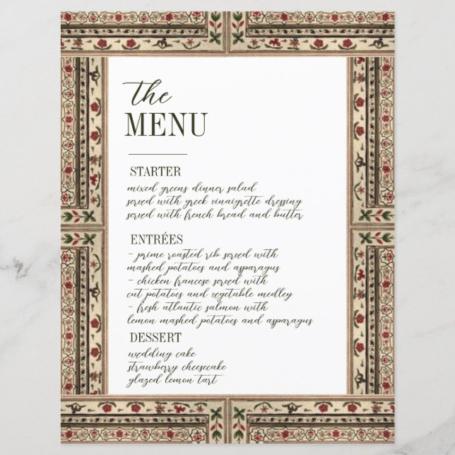 Vintage Frame Ethnic Motif Wedding Menu (Front)