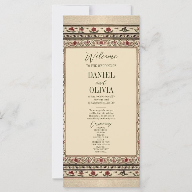 Vintage Frame Ethnic Motif Wedding Programs (Front)