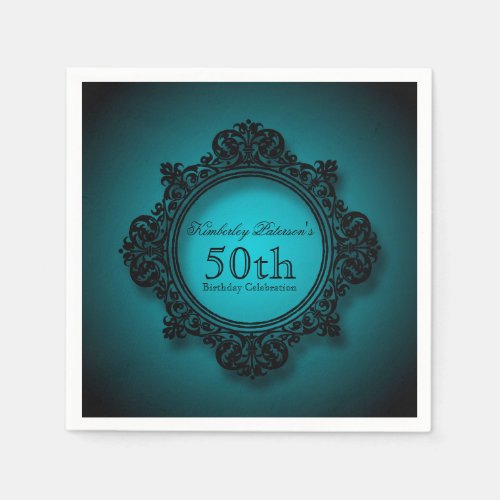 Vintage Frame in Blue _ 50th Birthday Paper Napkin