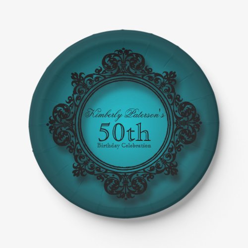 Vintage Frame in Blue _ 50th Birthday Paper Plates