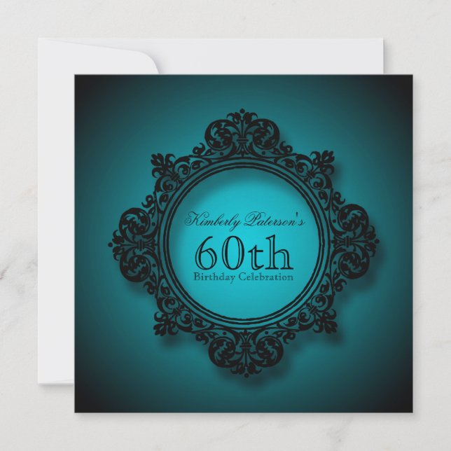 Vintage Frame in Blue - 60th Birthday Celebration Invitation (Front)