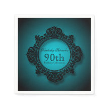 Vintage Frame in Blue - 90th Birthday Paper Napkin