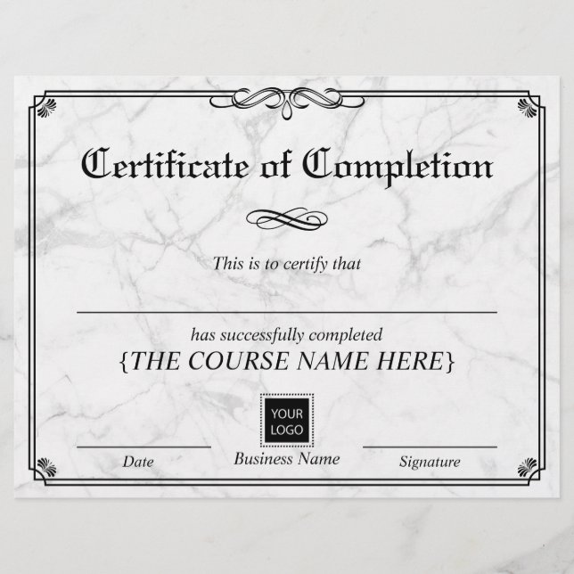 Vintage Frame Marble Certificate of Completion (Front)