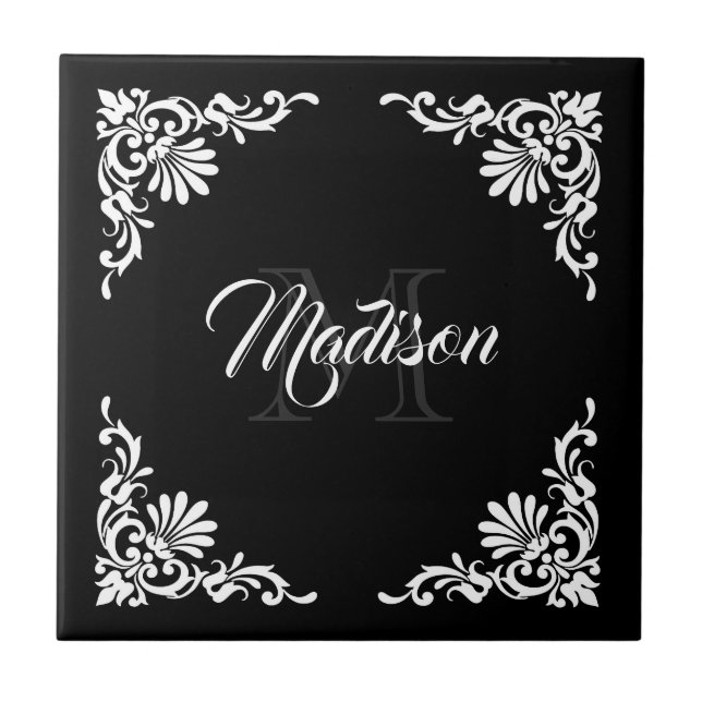 Vintage Frame Monogram Ceramic Tile (Front)