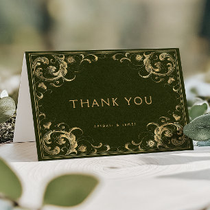 Vintage Frame Olive Green Gold Wedding Thank You Card
