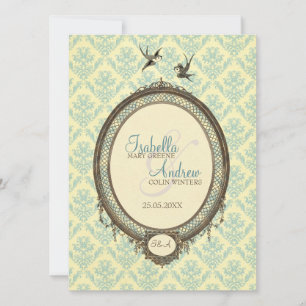 Vintage Frame on Damask Pattern Wedding Invite