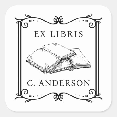 Vintage Frame Personal Library Ex Libris Book Page Square Sticker