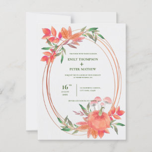  vintage frame Pumpkin autumn Leaves Fall Wedding Postcard