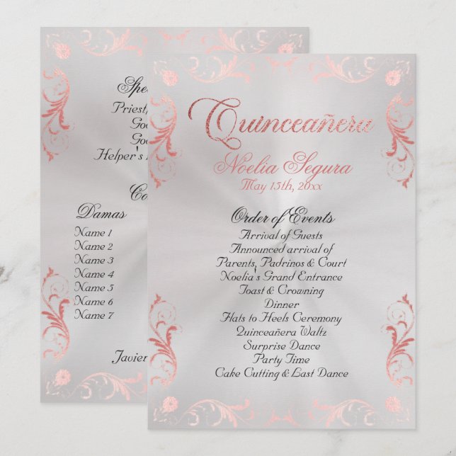 Vintage Frame Quinceanera Program - Pear/Rose Gold (Front/Back)