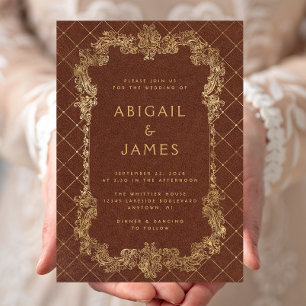 Vintage Frame Rust Gold Wedding Invitation