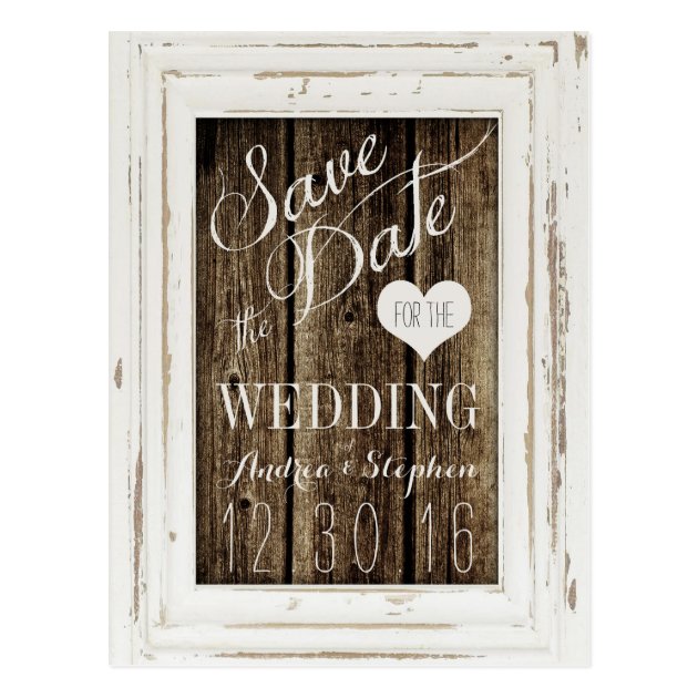 Vintage Frame Rustic Wood Typography Save The Date Postcard