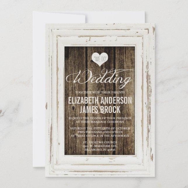 Vintage Frame Rustic Wood Wedding Invitation (Front)