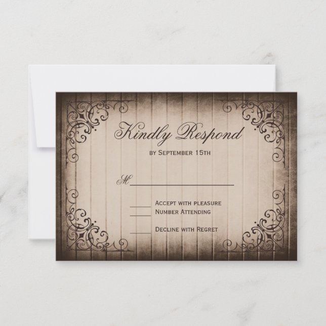 Vintage Frame Rustic Wood Wedding RSVP Cards (Front)