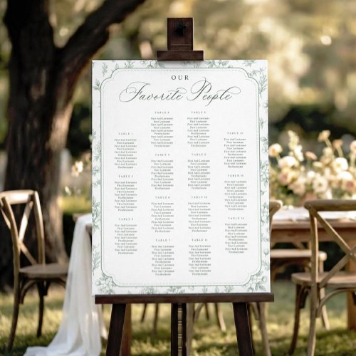 Vintage Frame Sage Green Wedding Seating Chart Foam Board