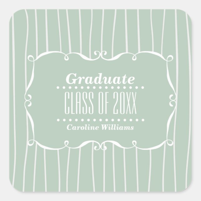 Vintage Frame Stripe Pattern Custom Graduation  Square Sticker (Front)