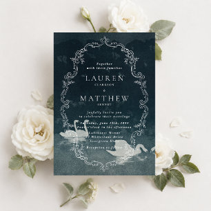 Vintage Frame Swan Lake Wedding Invitation