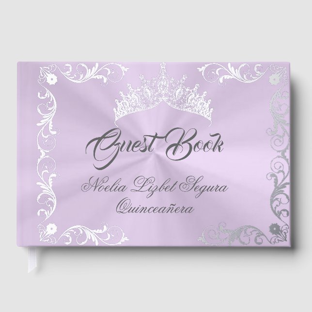Vintage Frame & Tiara - Pastel Lavender Foil Guest Book (Front)