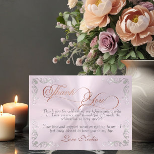 Vintage Frame & Tiara Pastel Pink Quinceanera Thank You Card