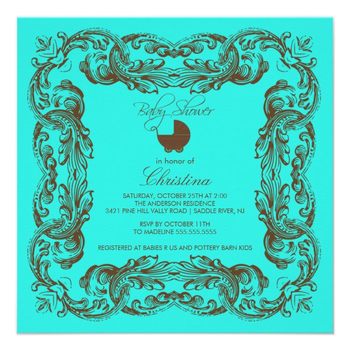 Vintage Frame Turquoise Baby Shower Invitation