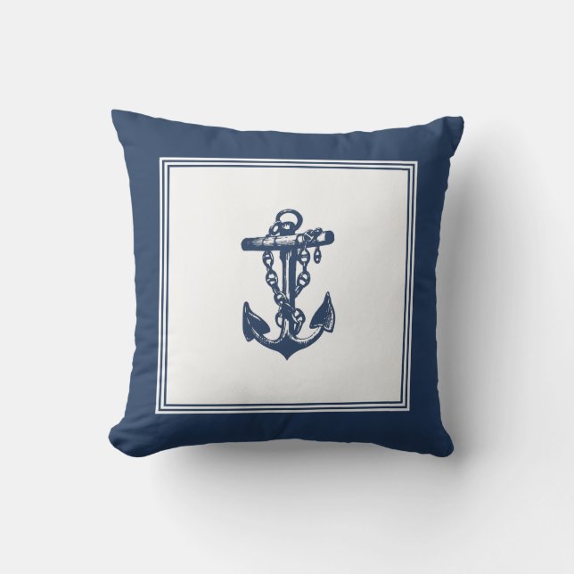 Vintage Framed Anchor Navy Throw Pillow (Front)
