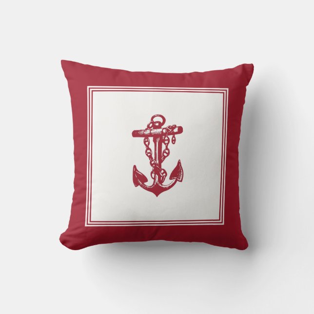 Vintage Framed Anchor Red Throw Pillow (Front)