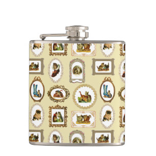Vintage Framed Cats Hip Flask