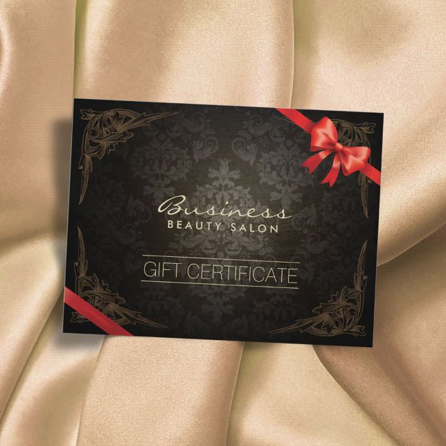 Vintage Framed Damask Red Ribbon Gift Certificate Postcard (Creator Uploaded)