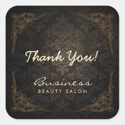 Vintage Framed Damask Salon Business Thank You Square Sticker