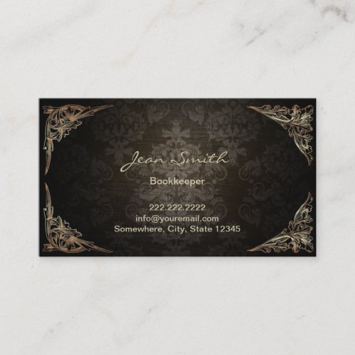 Vintage Framed Dark Damask Bookkeeper Business Card