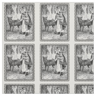 Vintage Framed Illustration Red Riding Hood Wolf Fabric