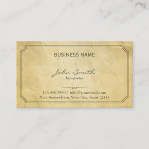 Vintage Framed Old Paper Interpreter Business Card