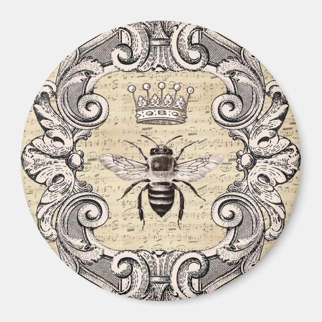 Vintage Framed Queen Bee on Sheet Music Magnet (Front)