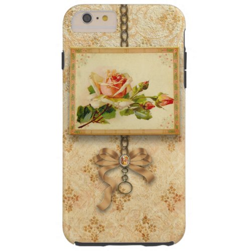 Vintage Framed Rose on Gold Damask Tough iPhone 6 Plus Case