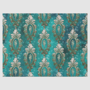 Vintage Framed Seahorses on Light Green Decoupage Tissue Paper