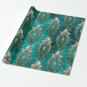 Vintage Framed Seahorses on Light Green Wrapping Paper