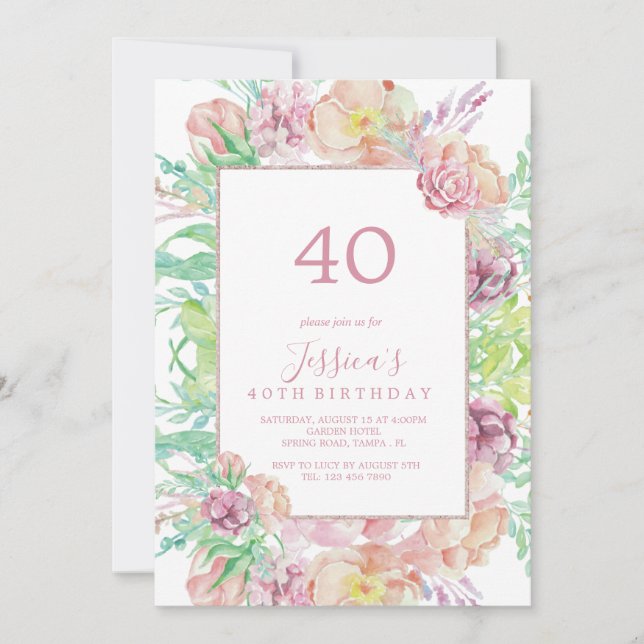 Vintage Framed Summer Bouquet Birthday Invitation (Front)