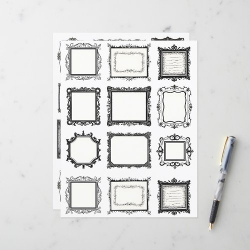 Vintage Frames Line Art Collage Scrapbook Paper