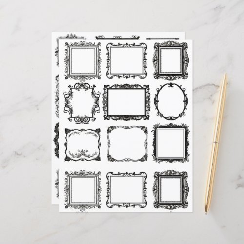 Vintage Frames Line Art Collage Scrapbook Paper