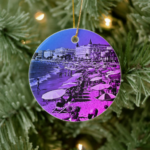 Vintage France Cannes the beach Ceramic Ornament