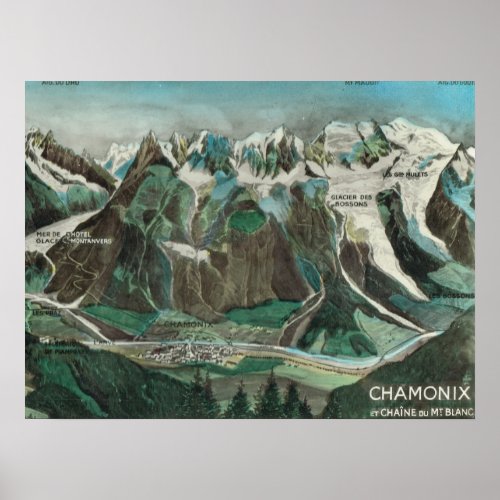 Vintage France Chamonix Mont Blanc mountain top Poster