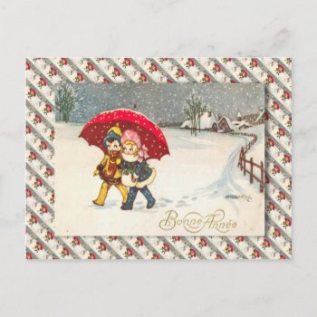 Vintage France  Children Under Umbrella  Snowing Postcard by Franceimages at Zazzle