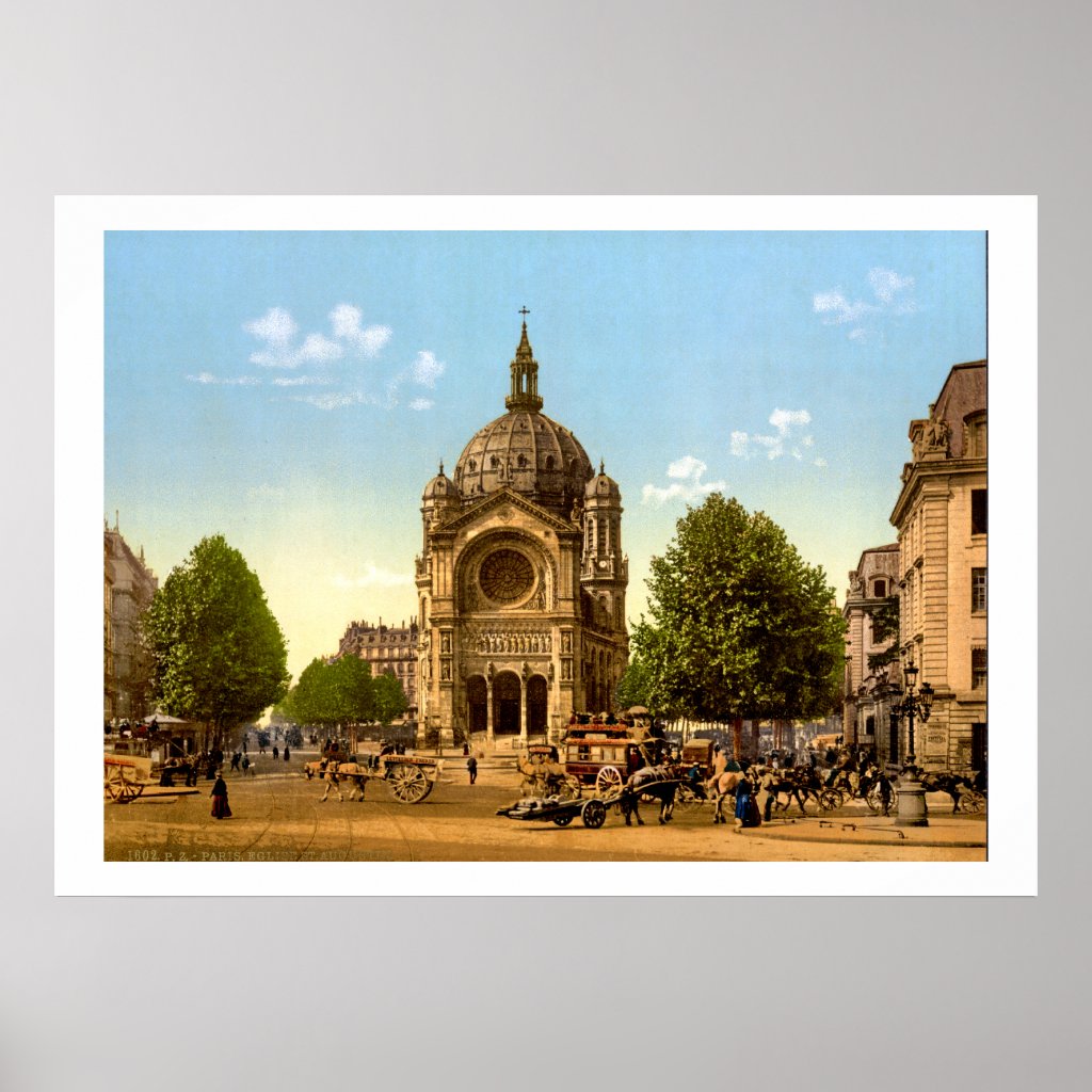 Church of Saint Augustine Paris France vintage poster