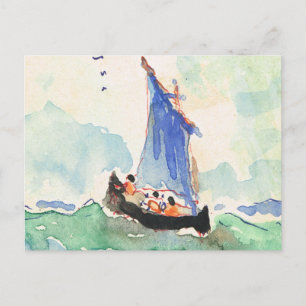 Vintage France, Hand painted boat at sea, 1935 Postcard