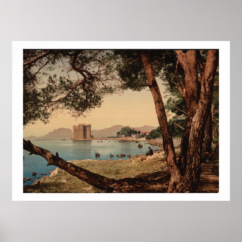 Antique France poster, Island of Saint-Honorat, Cannes