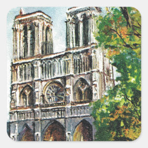 Vintage France, Notre Dame de Paris Square Sticker