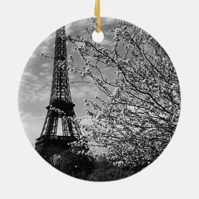 Vintage France Paris Eiffel tower Ceramic Ornament (Back)